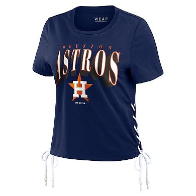 Women's WEAR by Erin Andrews Navy Houston Astros Side Lace-Up Cropped T-Shirt