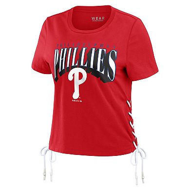 Women's WEAR by Erin Andrews Red Philadelphia Phillies Side Lace-Up Cropped T-Shirt