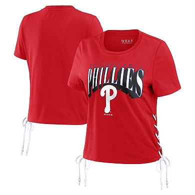 Women's WEAR by Erin Andrews Red Philadelphia Phillies Side Lace-Up Cropped T-Shirt
