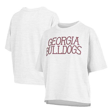 Women's Pressbox White Georgia Bulldogs Motley Crew Chain Stitch Slub Waist Length Boxy T-Shirt