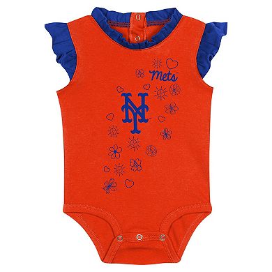 Girls Newborn & Infant Fanatics Branded Orange New York Mets Happy Baseball Bodysuit, Bib & Bootie Set