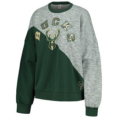 Women's G-III 4Her by Carl Banks Hunter Green Milwaukee Bucks Benches Split Pullover Sweatshirt