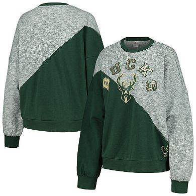 Women's G-III 4Her by Carl Banks Hunter Green Milwaukee Bucks Benches Split Pullover Sweatshirt