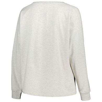 Women's Profile Oatmeal Michigan Wolverines Plus Size Distressed Arch Over Logo Neutral Boxy Pullover Sweatshirt