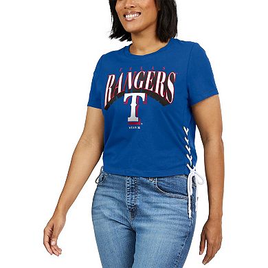 Women's WEAR by Erin Andrews Royal Texas Rangers Side Lace-Up Cropped T-Shirt