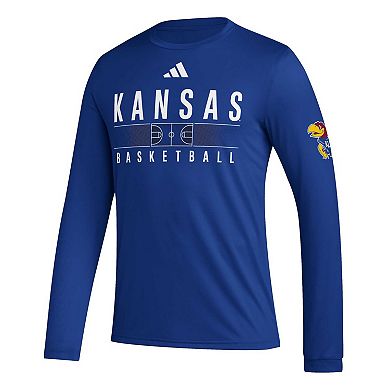 Men's adidas Royal Kansas Jayhawks Practice Basketball Pregame AEROREADY Long Sleeve T-Shirt