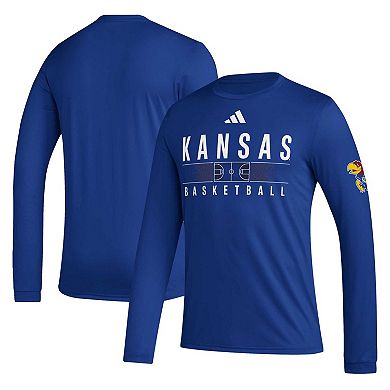 Men's adidas Royal Kansas Jayhawks Practice Basketball Pregame AEROREADY Long Sleeve T-Shirt