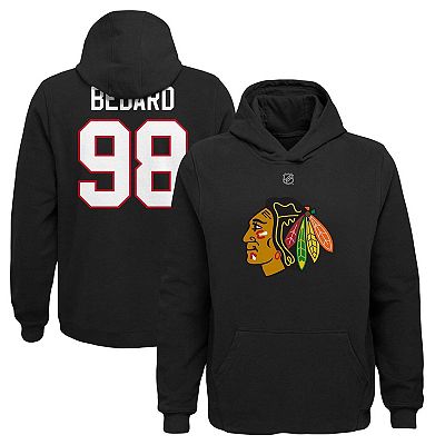Youth Connor Bedard Black Chicago Blackhawks Player Name Number Pullover Hoodie