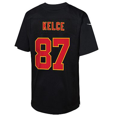 Youth Nike Travis Kelce Black Kansas City Chiefs Super Bowl LVIII Patch Carbon Fashion Game Jersey
