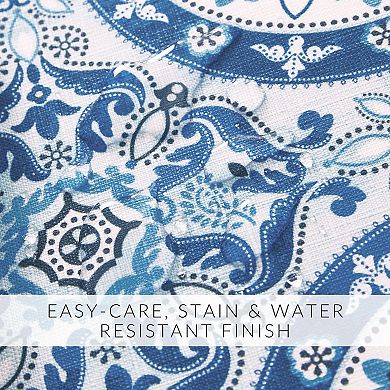 Vietri Medallion Blue Block Print Stain & Water Resistant Indoor/Outdoor Table Runner, 13"x70"