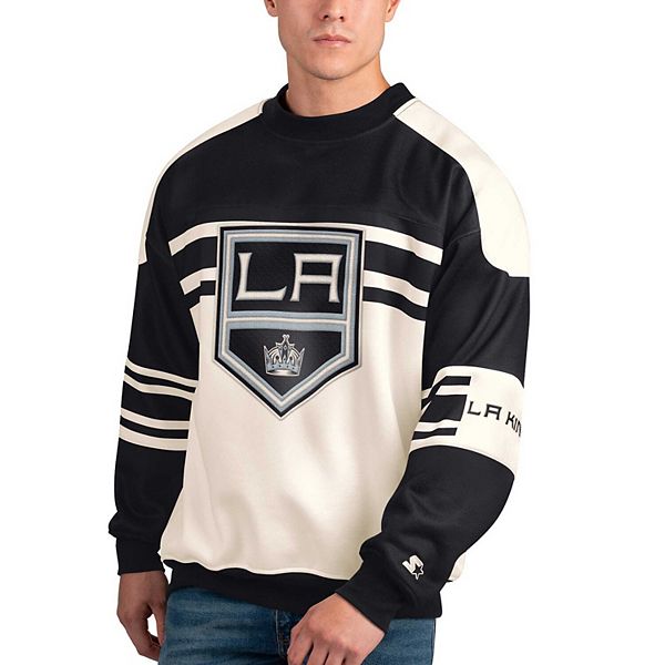 Men's Starter White Los Angeles Kings Defense Fleece Crewneck Pullover ...