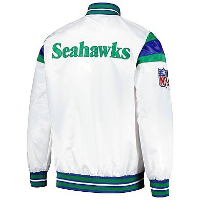 Men's Starter White/Royal Seattle Seahawks Vintage Satin Full-Snap Varsity Jacket