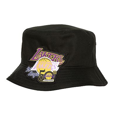 Men's Mitchell & Ness Black Los Angeles Lakers 50th Anniversary Bucket Hat