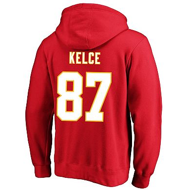 Men's Fanatics Branded Travis Kelce Red Kansas City Chiefs Super Bowl LVIII Big & Tall Name & Number Pullover Hoodie