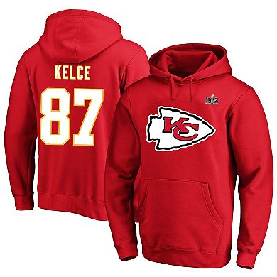 Men's Fanatics Branded Travis Kelce Red Kansas City Chiefs Super Bowl LVIII Big & Tall Name & Number Pullover Hoodie