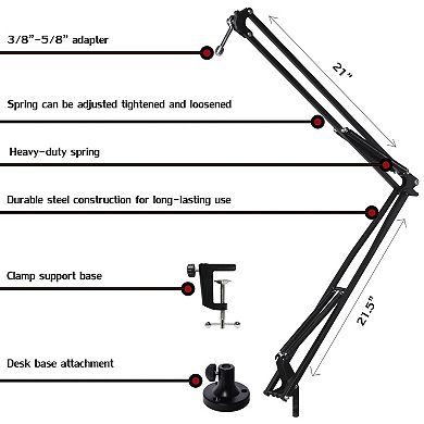 Lyxpro Microphone Stand & Mic Arm, Mount Adjustable Mic Boom Arm, Black