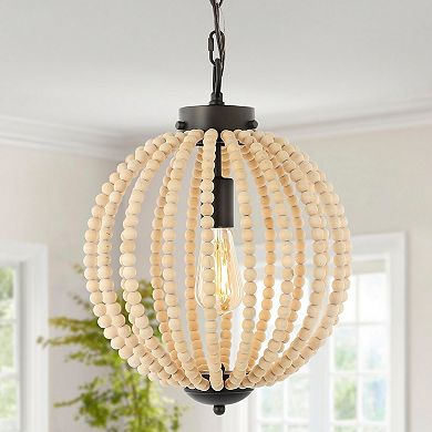 Abril Rustic Bohemian Iron/wood Bead Led Pendant