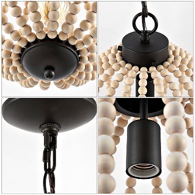 Abril Rustic Bohemian Iron/wood Bead Led Pendant