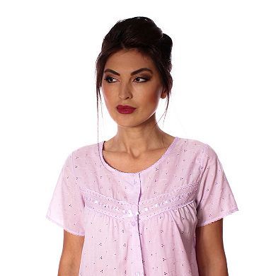 Women's Floral Cap Sleeves Embroidery Button Eyelet Style Nightgown