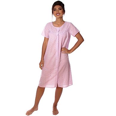 Women's Floral Cap Sleeves Embroidery Button Eyelet Style Nightgown