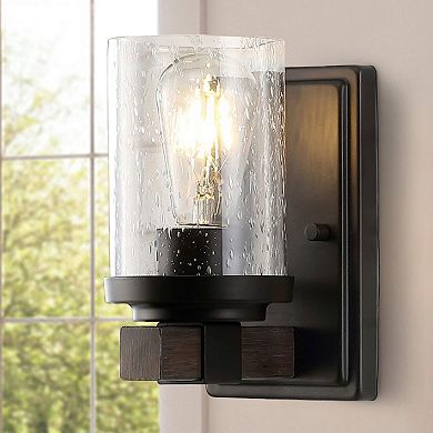 Bungalow Iron/seeded Glass Rustic Farmhouse Led Vanity Light