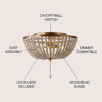 Allison Wood Beaded/metal Led Flush Mount