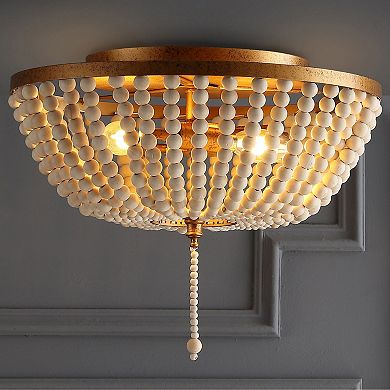 Allison Wood Beaded/metal Led Flush Mount