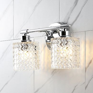 Spaulding Vintage Iron Chevron Pattern Glass Farmhouse Cottage Led Vanity Light