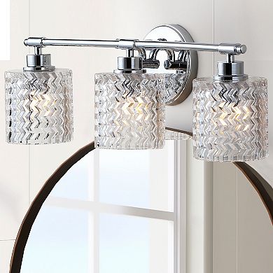 Spaulding Vintage Ironchevron Pattern Glass Farmhouse Cottage Led Vanity Light