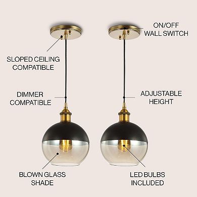 Nixon 1-light Mid-century Modern Metal/glass Adjustable Drop Globe Led Pendants