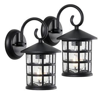 Cadiz Iron/seeded Glass Cottage Rustic Scrolled Led Outdoor Lantern (set Of 2)