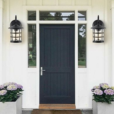 Cadiz Iron/seeded Glass Cottage Rustic Scrolled Led Outdoor Lantern (set Of 2)