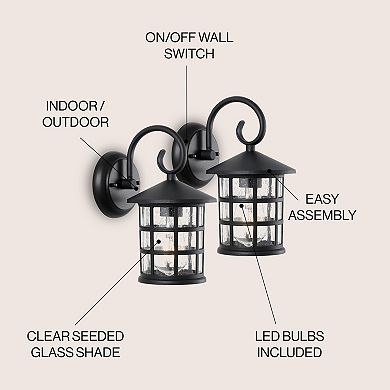 Cadiz Iron/seeded Glass Cottage Rustic Scrolled Led Outdoor Lantern (set Of 2)