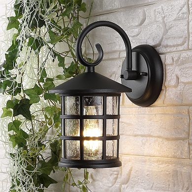 Cadiz Iron/seeded Glass Cottage Rustic Scrolled Led Outdoor Lantern (set Of 2)