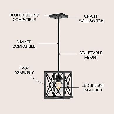 Amara Industrial Farmhouse Iron/glass Led Pendant