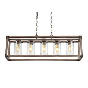 Zeniba Linear Adjustable Iron/seeded Glass Rustic Farmhouse Led Pendant