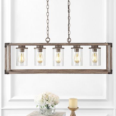 Zeniba Linear Adjustable Iron/seeded Glass Rustic Farmhouse Led Pendant