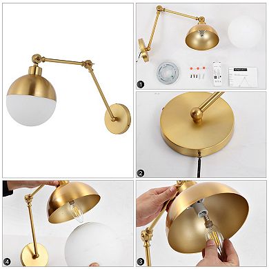 Alba Mid Century Modern Arm Adjustable Iron/glass Led Sconce
