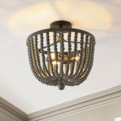 Drift Wood Bead Bohemian Farmhouse Iron Led Semi Flush Mount