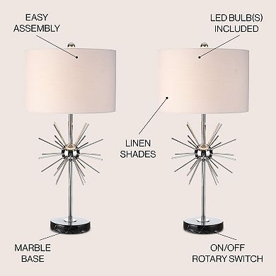 Aria Metal/marble Led Table Lamp (set Of 2)