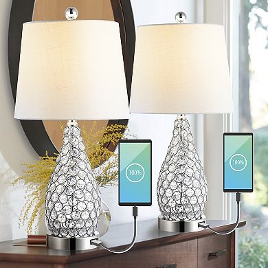 Lily Midcentury Modern Iron Led Table Lamp With Usb Charging Port (set Of 2)
