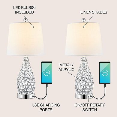 Lily Midcentury Modern Iron Led Table Lamp With Usb Charging Port (set Of 2)