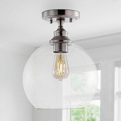 Marla Bohemian Farmhouse Iron/seeded Glass Led Semi Flush Mount