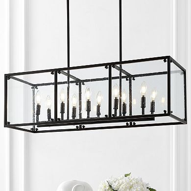 Paysan Linear Adjustable Iron/seeded Glass Rustic Farmhouse Led Pendant