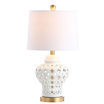 Quatrefoil Fretwork Pierced Ginger Jar Ceramicmetal Led Table Lamp