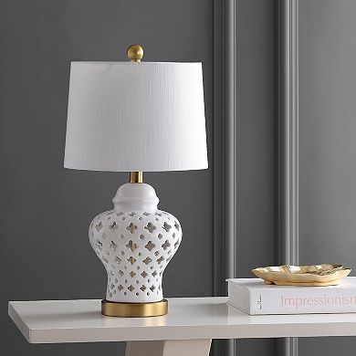 Quatrefoil Fretwork Pierced Ginger Jar Ceramicmetal Led Table Lamp