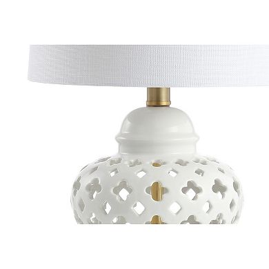 Quatrefoil Fretwork Pierced Ginger Jar Ceramicmetal Led Table Lamp