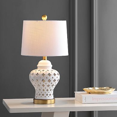 Quatrefoil Fretwork Pierced Ginger Jar Ceramicmetal Led Table Lamp