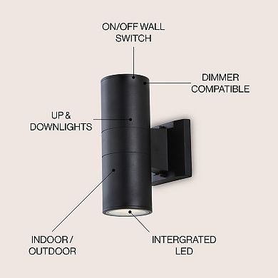 Duo Modern Midcentury Cylinder Outdoor Metal/glass Integrated Led Wall Sconce
