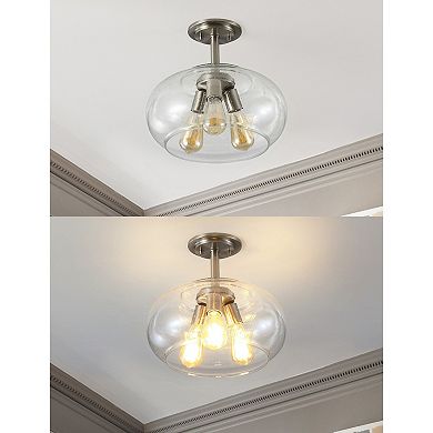 Lina Modern Industrial Iron/seeded Glass Led Semi Flush Mount